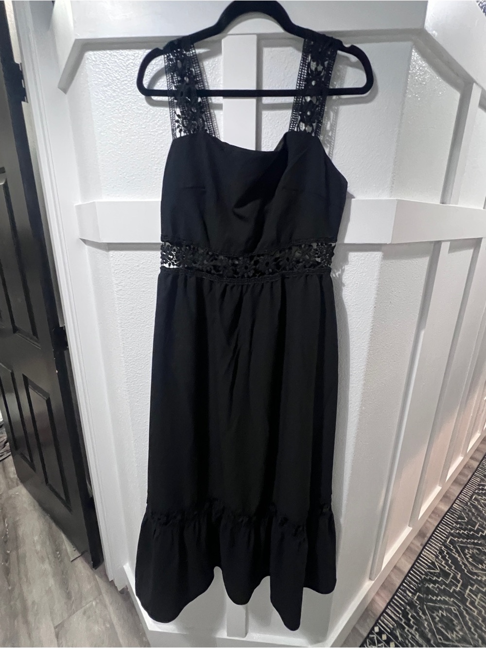 SHEIN Black Midi Dress with Lace Straps